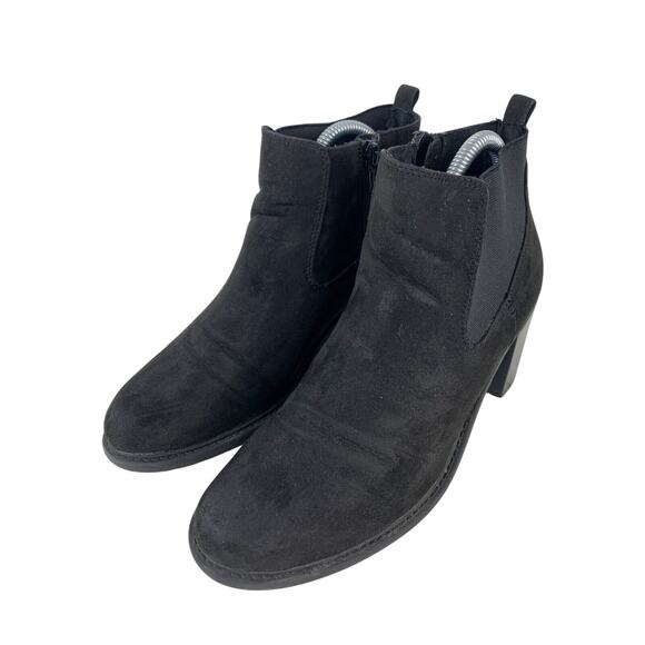 Black Faux Suede Ankle Boots Womens Size 9M With Block Heel & Side Zipper - Picture 1 of 9